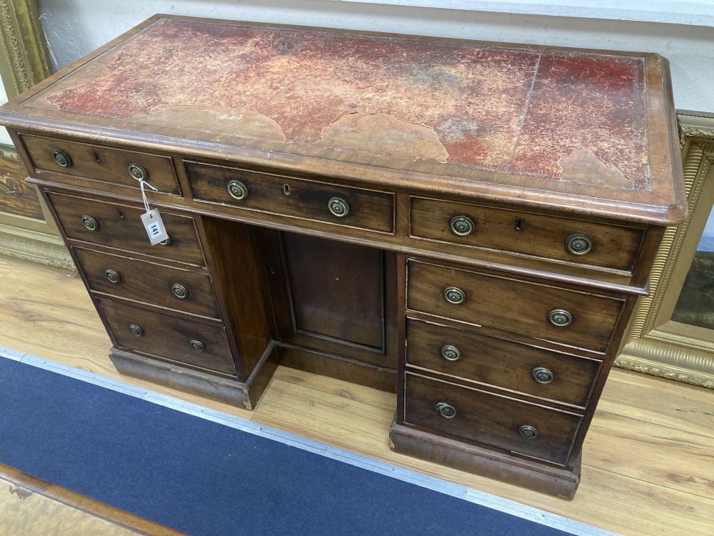 A Victorian mahogany kneehole writing desk, width 116cm depth 57cm height 77cm